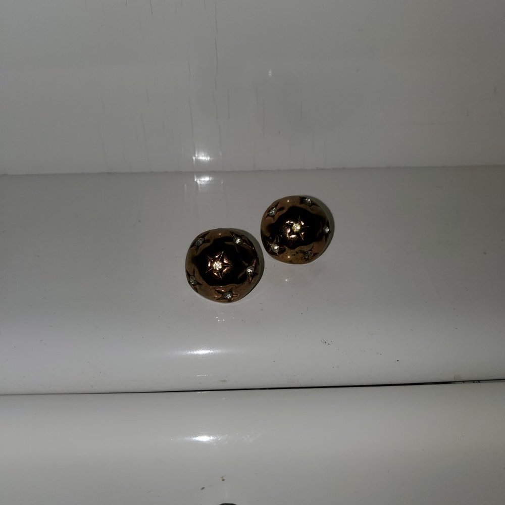 VINTAGE COPPER ROUND EARRINGS WITH RHINESTONE STAR DETAIL - Picture 2 of 2